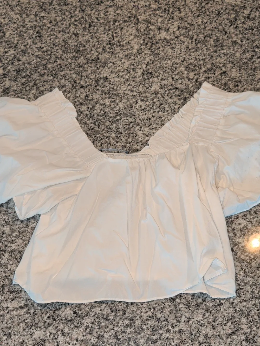 Zara White Off-Shoulder Puff Sleeve Blouse